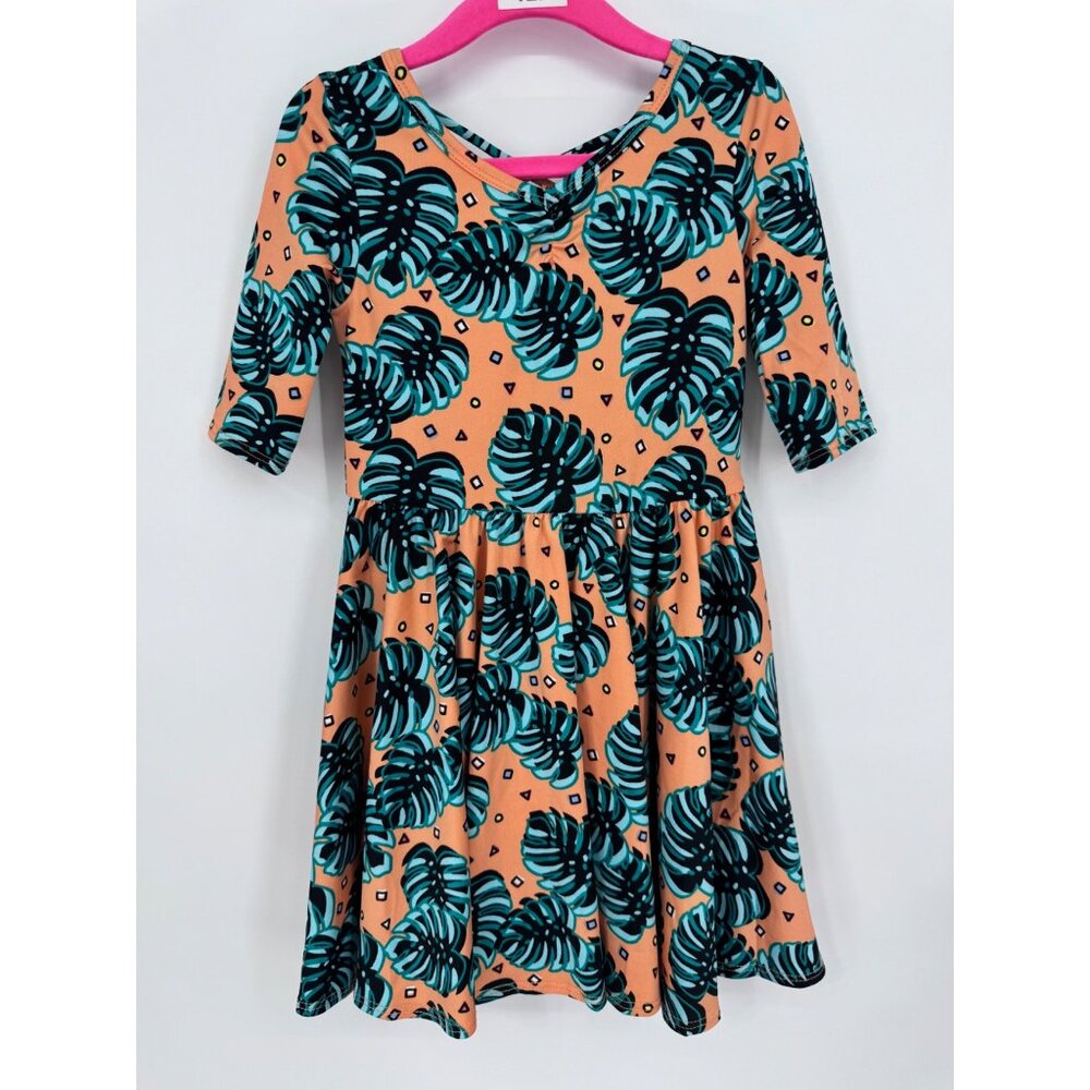 Dotdotsmile Ballerina Dress Size 3/4 Orange with Ferns Print NWOT